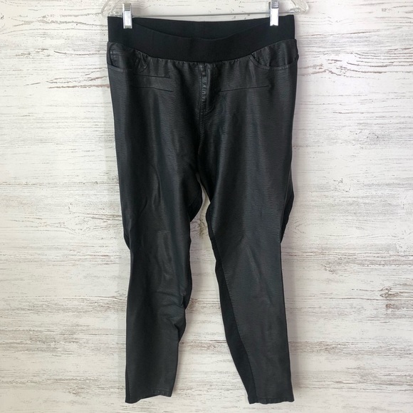 BOSTON PROPER Faux Leather Mixed Fabric Stretch Pull On Skinny Pants M Black - Picture 1 of 8